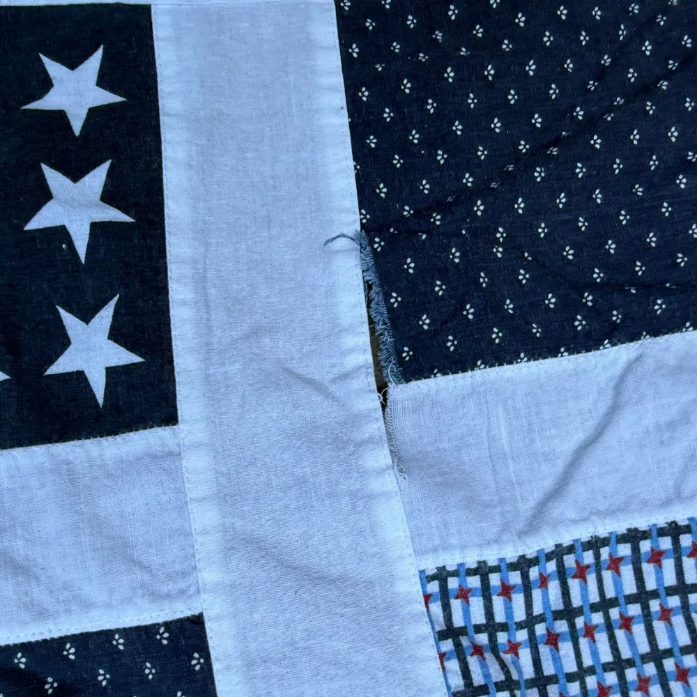 1. Handmade Patriotic Patchwork Quilt Top 70.5x54 Red White Blue Stars Americana